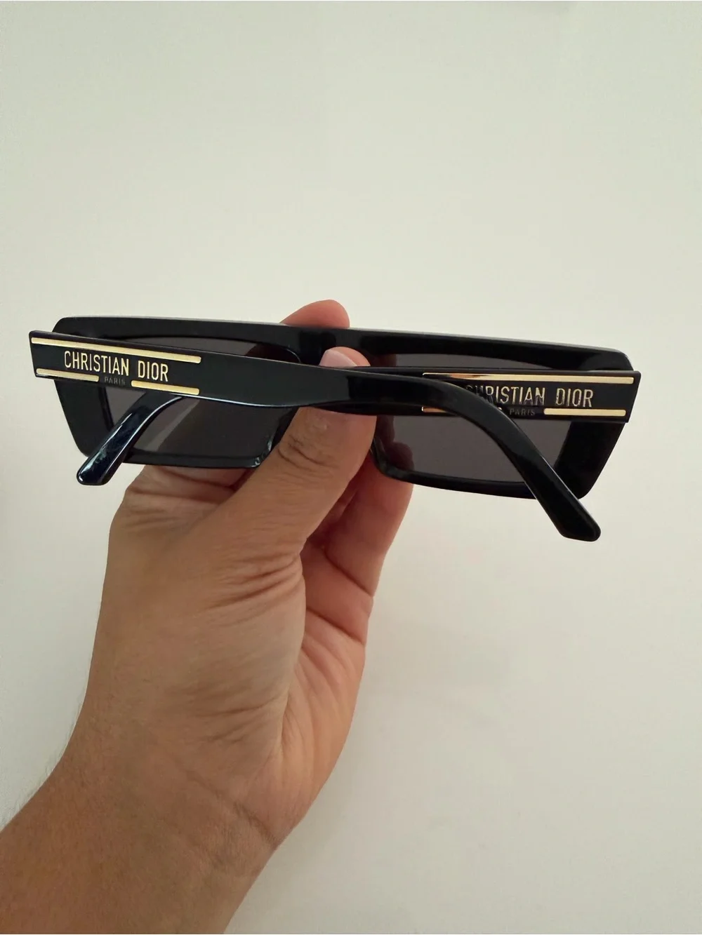 Dior Black Rectangular Women's Sunglasses with Gold Accents